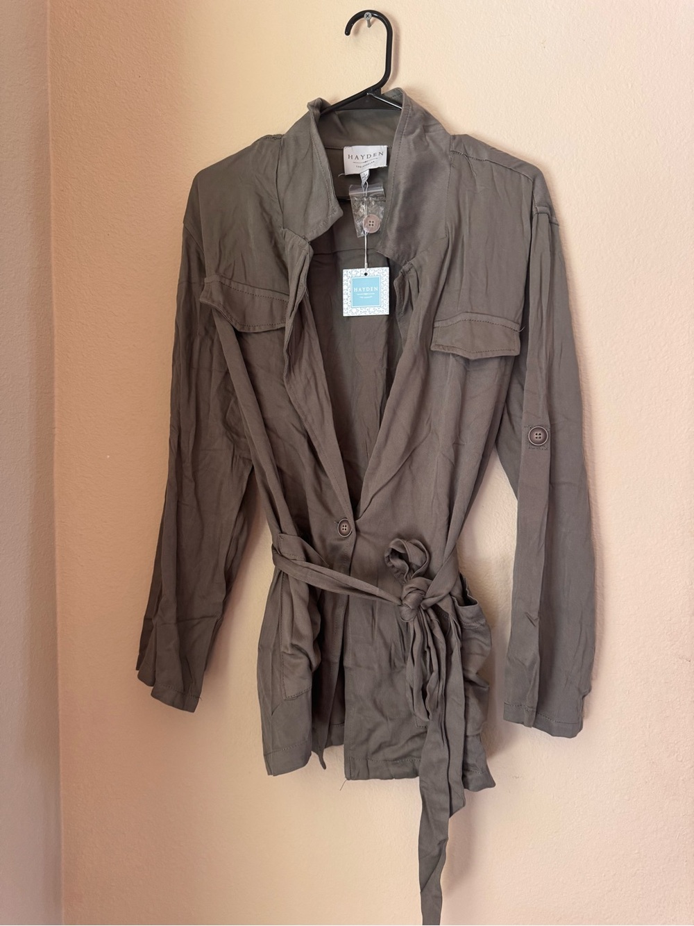 NWT Hayden Olive Green Tie-Waist Utility Jacket
